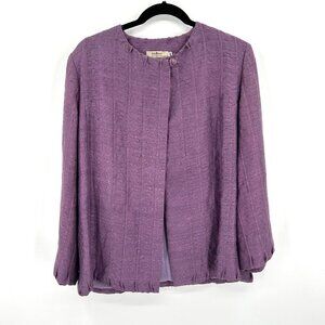 DOITUNG Purple Cotton Single Button Open Pleated Designer Blazer Size EU 42